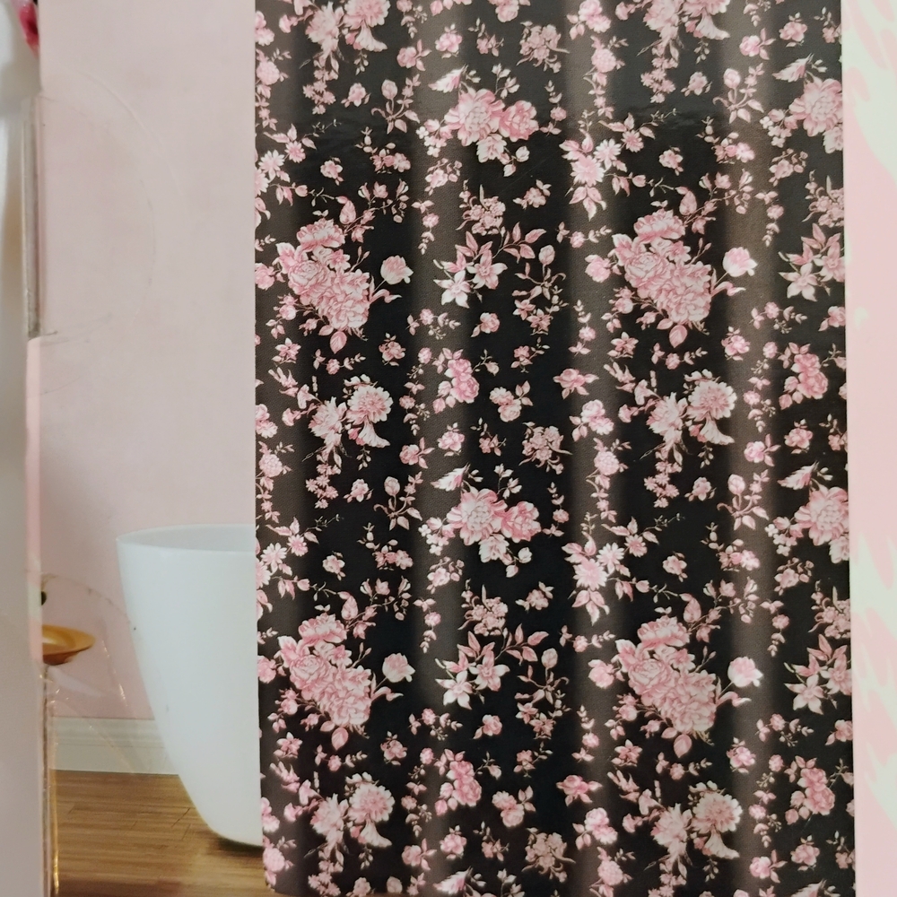 Floral Black and Pink Shower Curtain